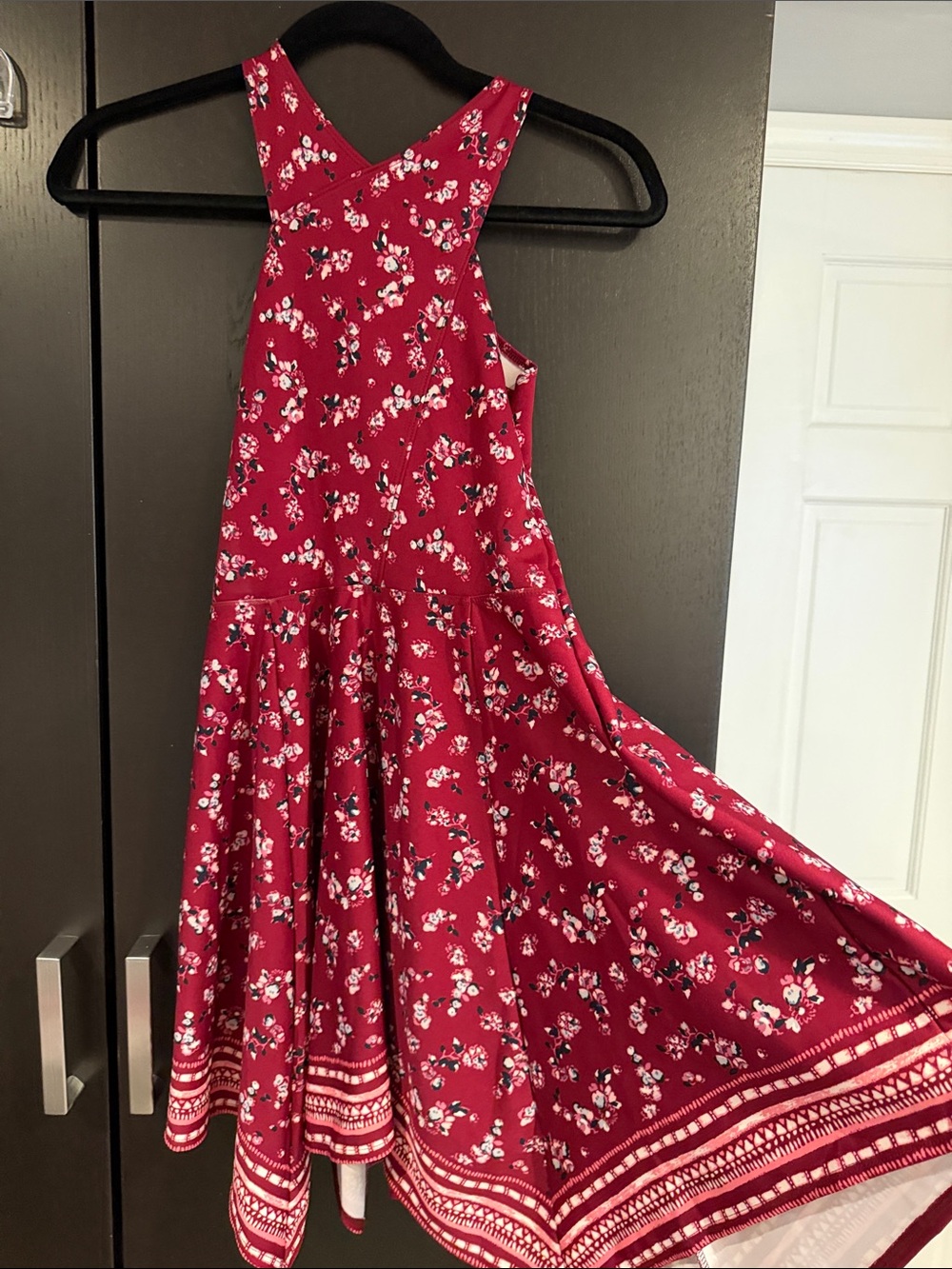 abercrombie kids Red Floral Midi Dress with Border Hem